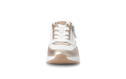 Gabor Rollingsoft 66.878.53 White & Gold Sneakers with Zip & Lace with Leopard/Cheetah Heel