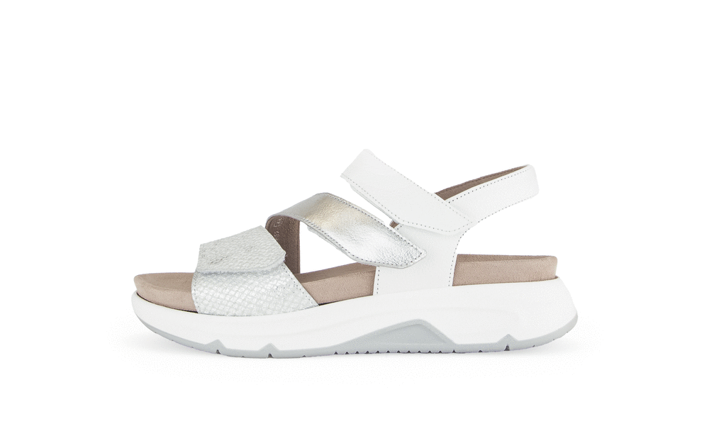 Gabor Rollingsoft 66.882.51 G Fit Silver & White Velcro Sandals with Slingback Strap