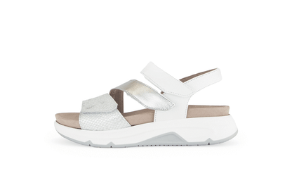 Gabor Rollingsoft 66.882.51 G Fit Silver & White Velcro Sandals with Slingback Strap