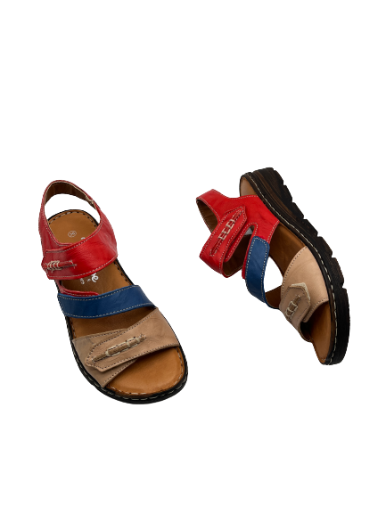 The Shoe Parlour by Phelans Shoes 671-55 Red, Beige & Blue Multi Velcro Sandals