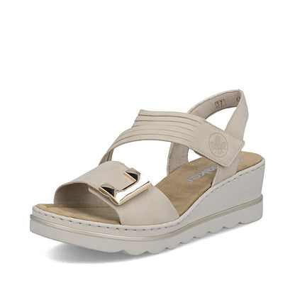 Rieker 67410-62 Ginger Beige F 1/2 Fit Wedge Sandals with Slingback Strap