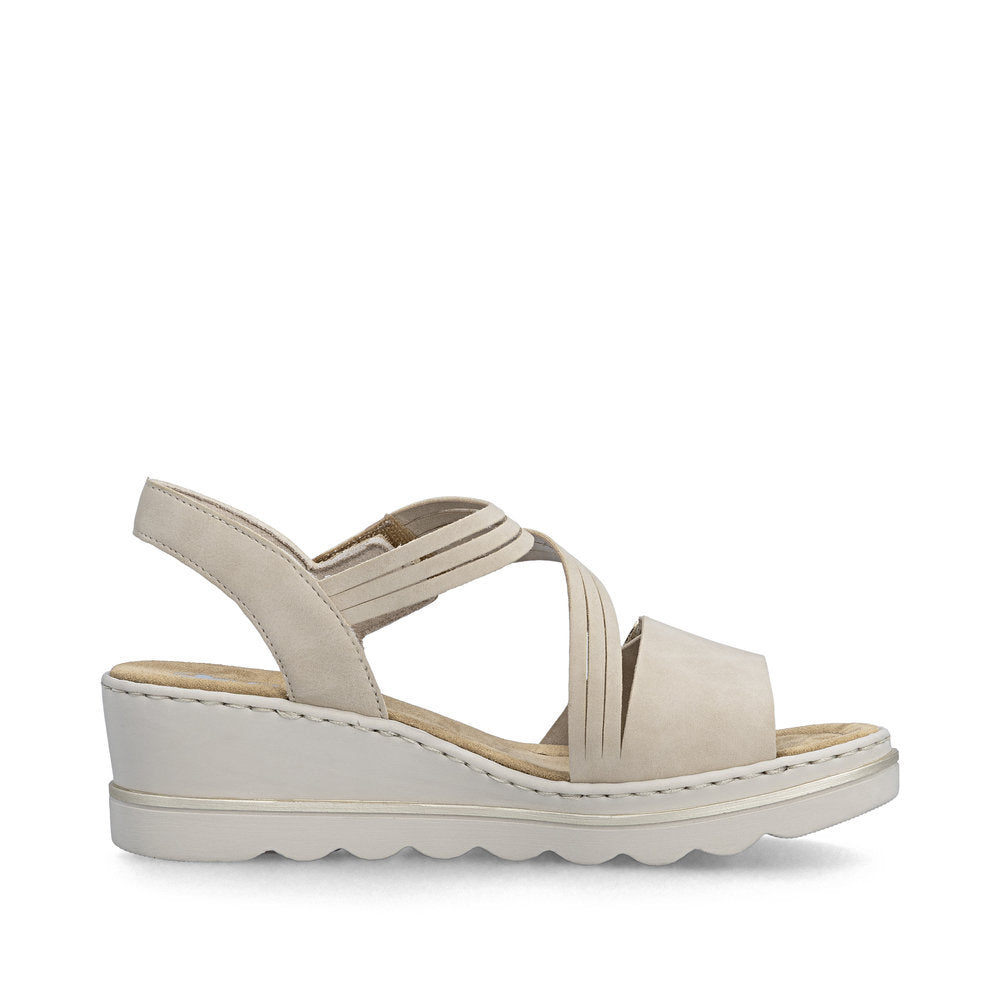 Rieker 67410-62 Ginger Beige F 1/2 Fit Wedge Sandals with Slingback Strap