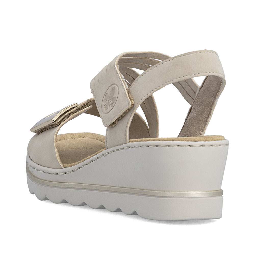 Rieker 67410-62 Ginger Beige F 1/2 Fit Wedge Sandals with Slingback Strap