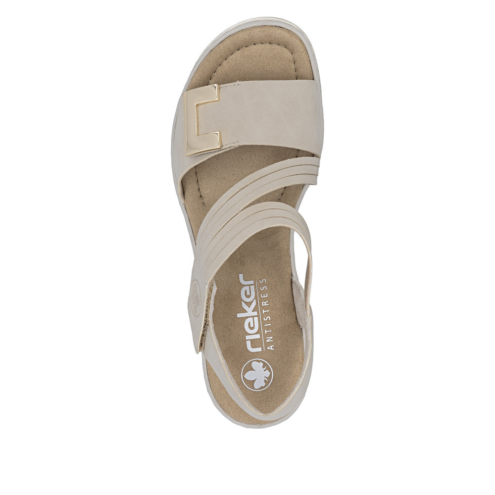Rieker 67410-62 Ginger Beige F 1/2 Fit Wedge Sandals with Slingback Strap