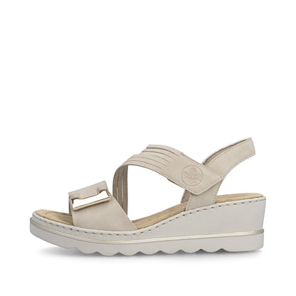 Rieker 67410-62 Ginger Beige F 1/2 Fit Wedge Sandals with Slingback Strap