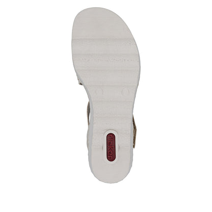 Rieker 67410-62 Ginger Beige F 1/2 Fit Wedge Sandals with Slingback Strap