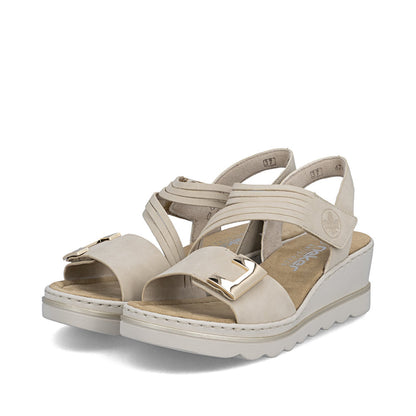 Rieker 67410-62 Ginger Beige F 1/2 Fit Wedge Sandals with Slingback Strap