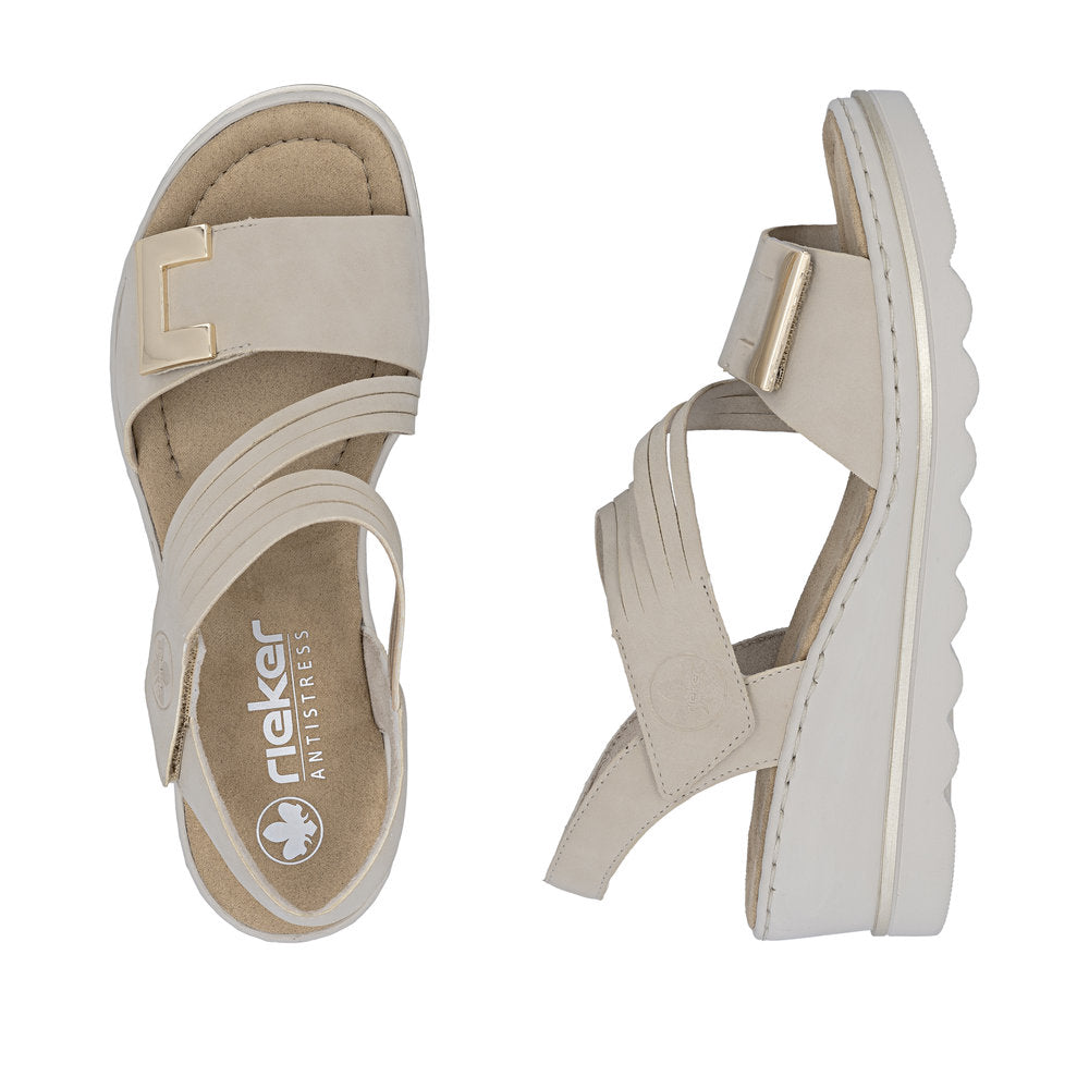 Rieker 67410-62 Ginger Beige F 1/2 Fit Wedge Sandals with Slingback Strap