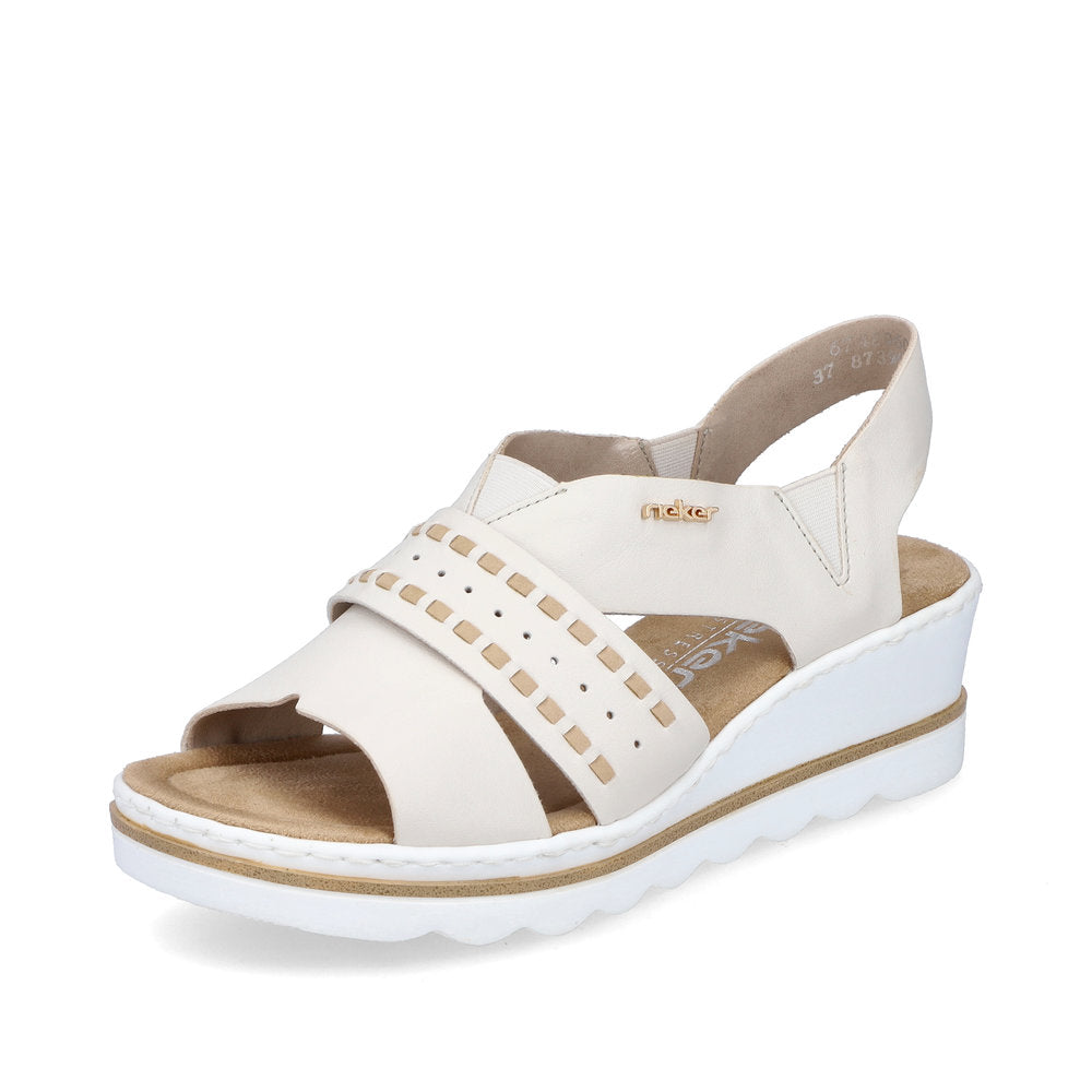 Rieker 67489-60 Cream Beige Wedge Slingback Sandals