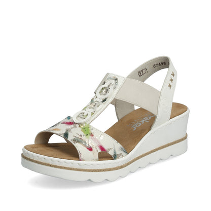 Rieker 67498-90 Cream Multi Metallic Rings Wedge Slingback Sandals