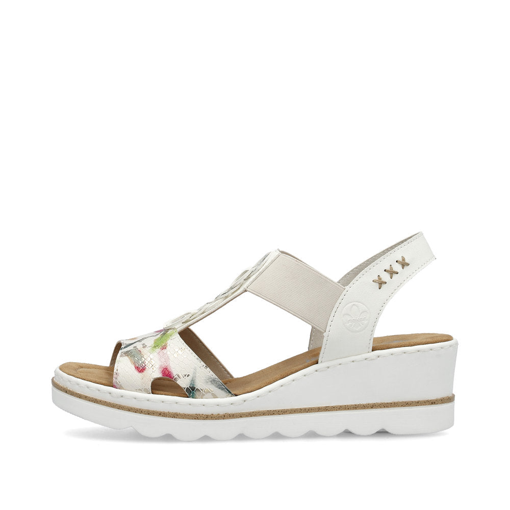 Rieker 67498-90 Cream Multi Metallic Rings Wedge Slingback Sandals