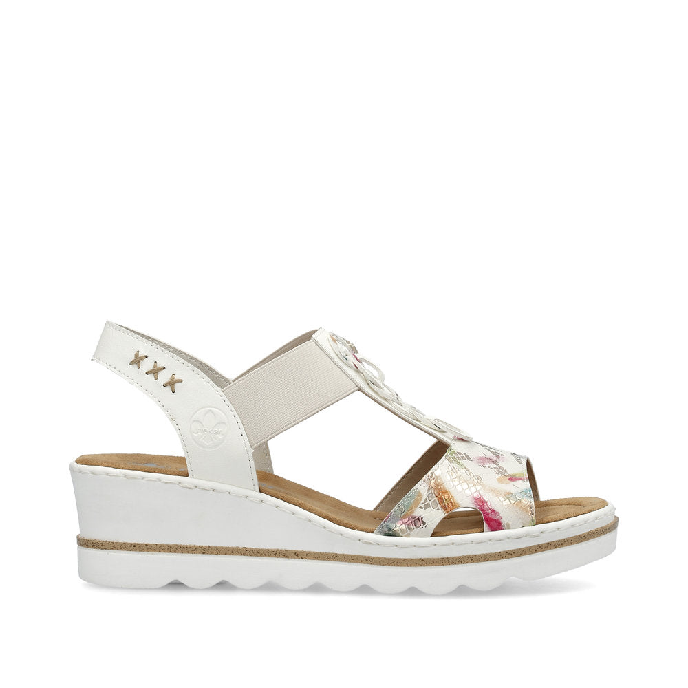 Rieker 67498-90 Cream Multi Metallic Rings Wedge Slingback Sandals