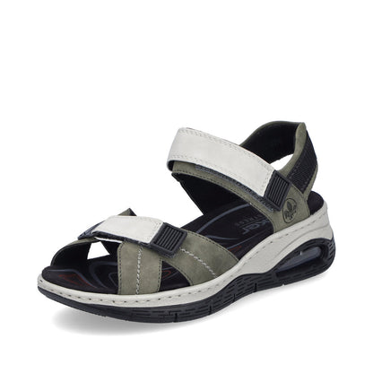 Rieker 67651-54 Khaki & Off White Combi Velcro Sandals with Slingback Strap