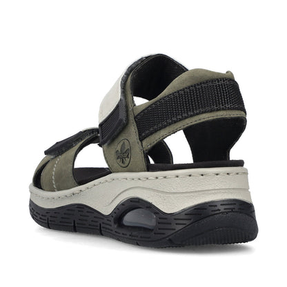 Rieker 67651-54 Khaki & Off White Combi Velcro Sandals with Slingback Strap