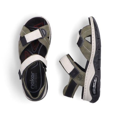 Rieker 67651-54 Khaki & Off White Combi Velcro Sandals with Slingback Strap