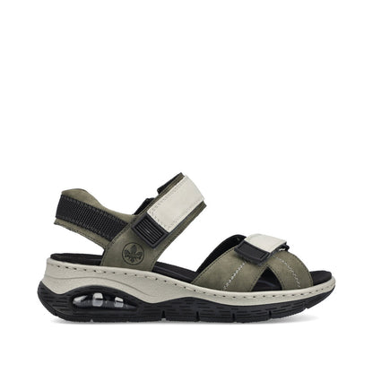 Rieker 67651-54 Khaki & Off White Combi Velcro Sandals with Slingback Strap