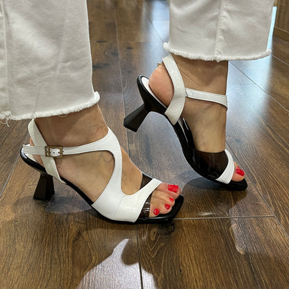 Hispanitas HV253913 White & Black Heeled Slingback Sandals