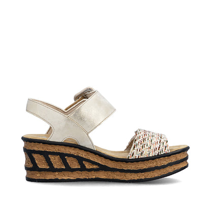 Rieker 68172-60 Beige Combi F 1/2 Fit Wedge Sandals