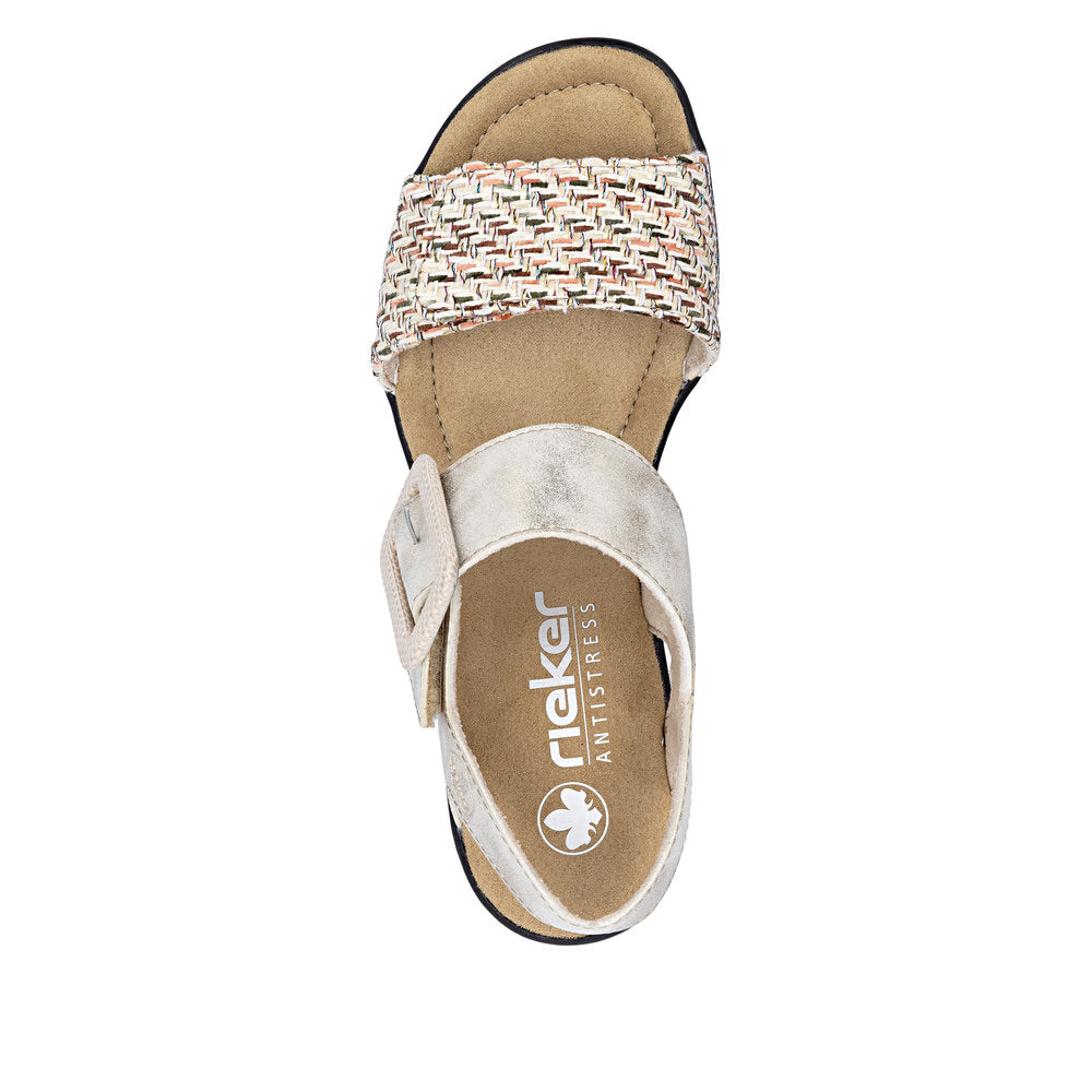 Rieker 68172-60 Beige Combi F 1/2 Fit Wedge Sandals
