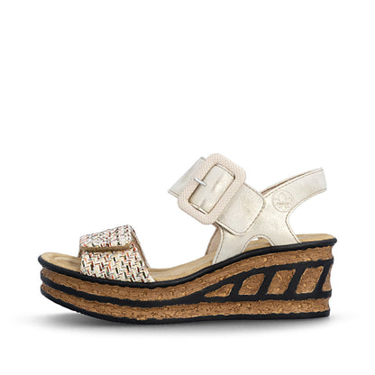 Rieker 68172-60 Beige Combi F 1/2 Fit Wedge Sandals