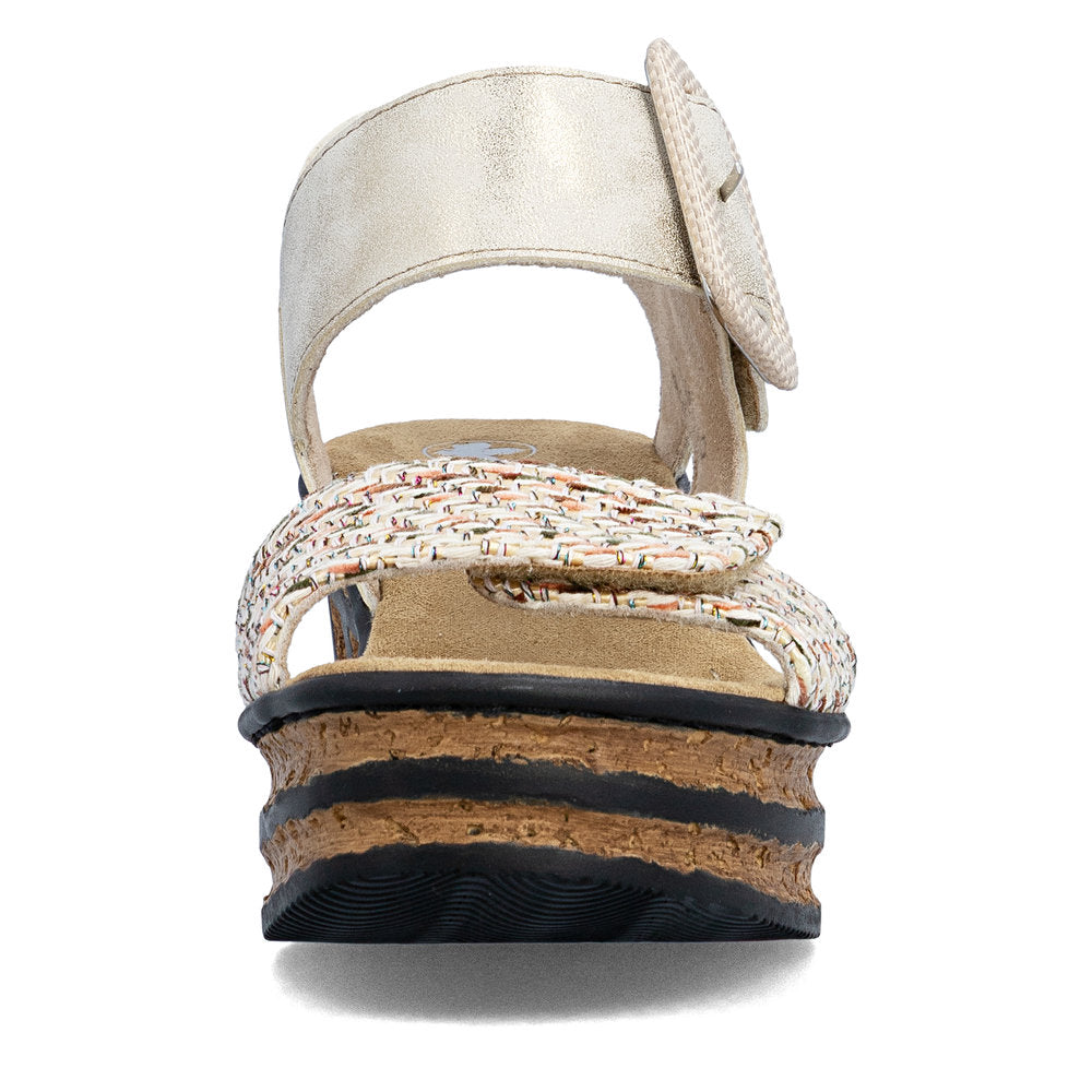 Rieker 68172-60 Beige Combi F 1/2 Fit Wedge Sandals