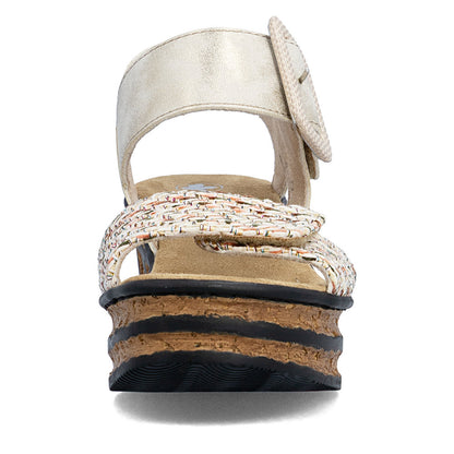 Rieker 68172-60 Beige Combi F 1/2 Fit Wedge Sandals