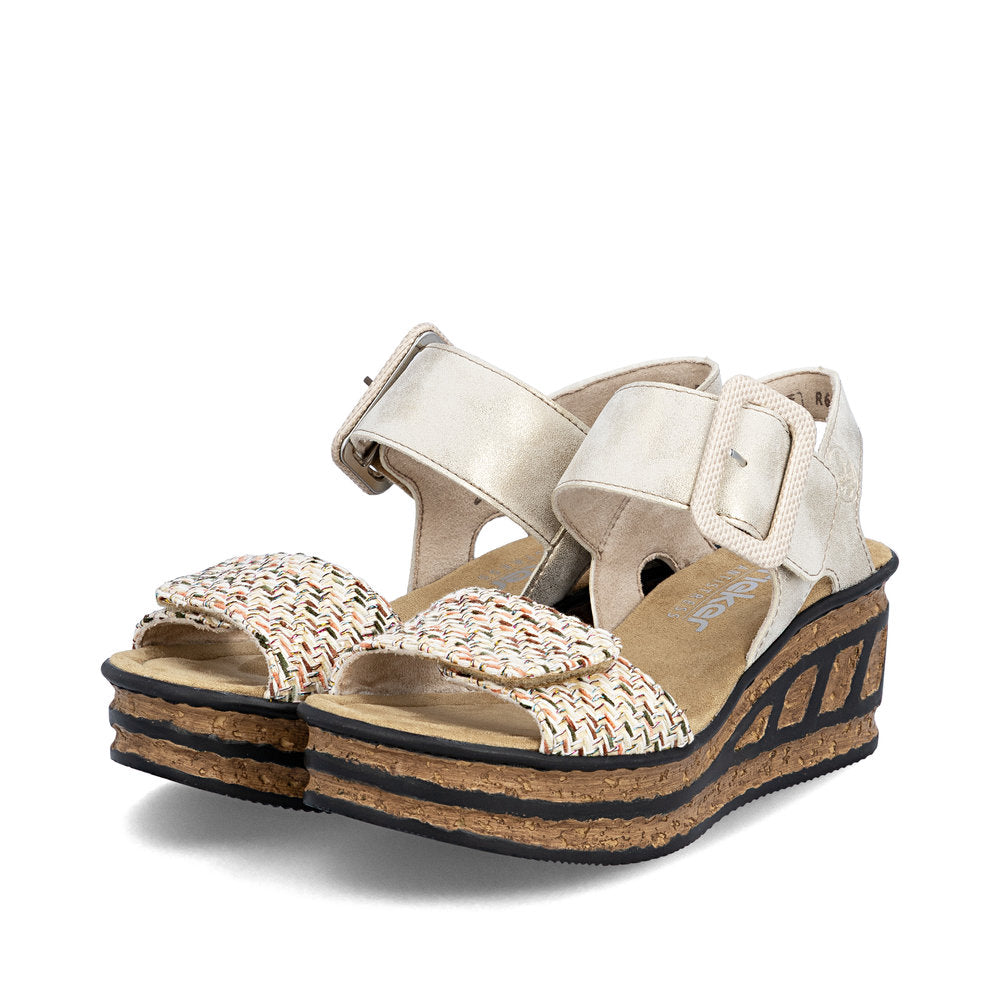 Rieker 68172-60 Beige Combi F 1/2 Fit Wedge Sandals