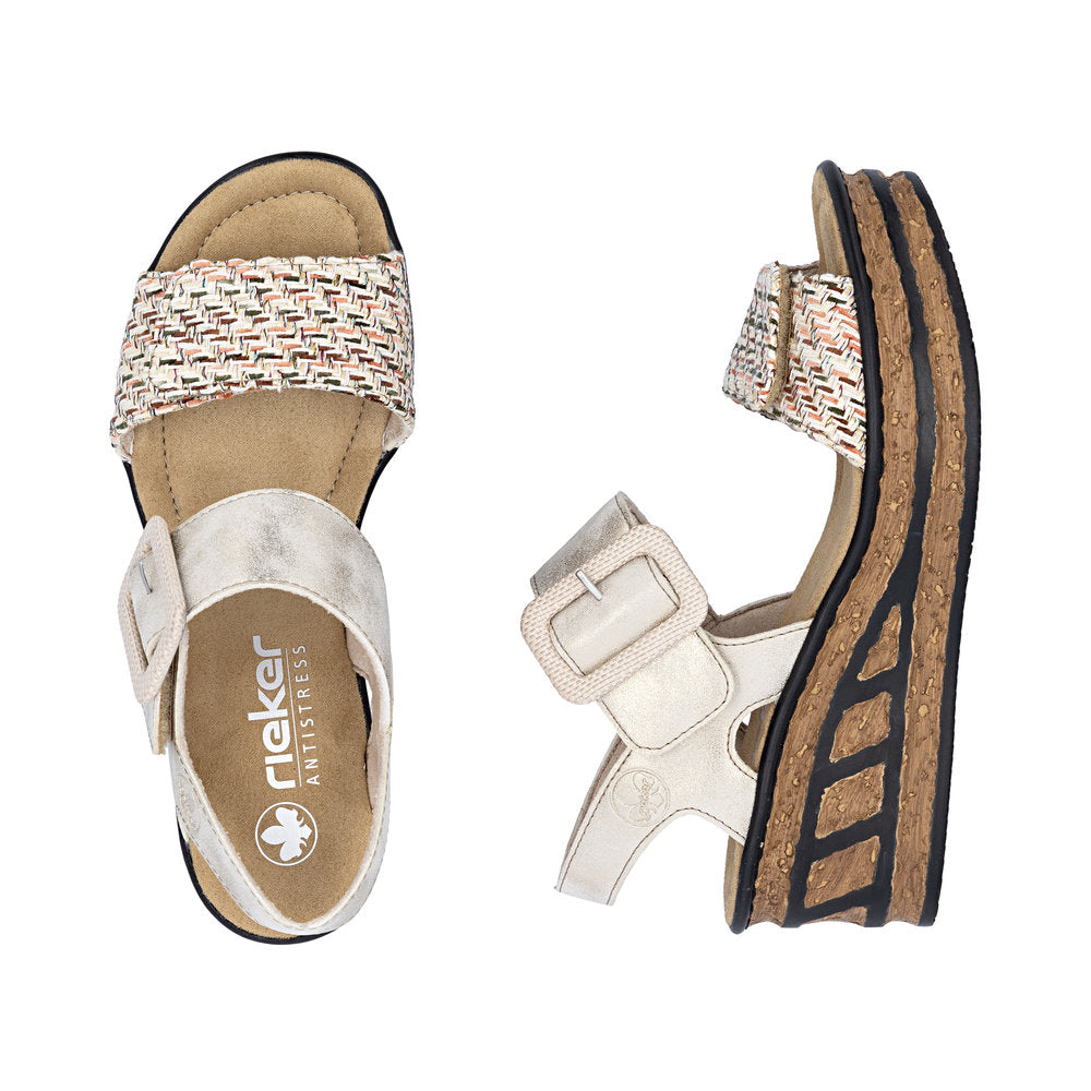 Rieker 68172-60 Beige Combi F 1/2 Fit Wedge Sandals