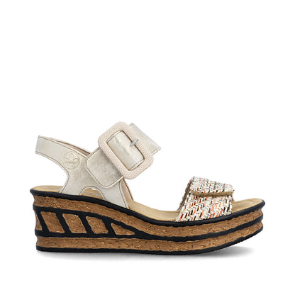 Rieker 68172-60 Beige Combi F 1/2 Fit Wedge Sandals