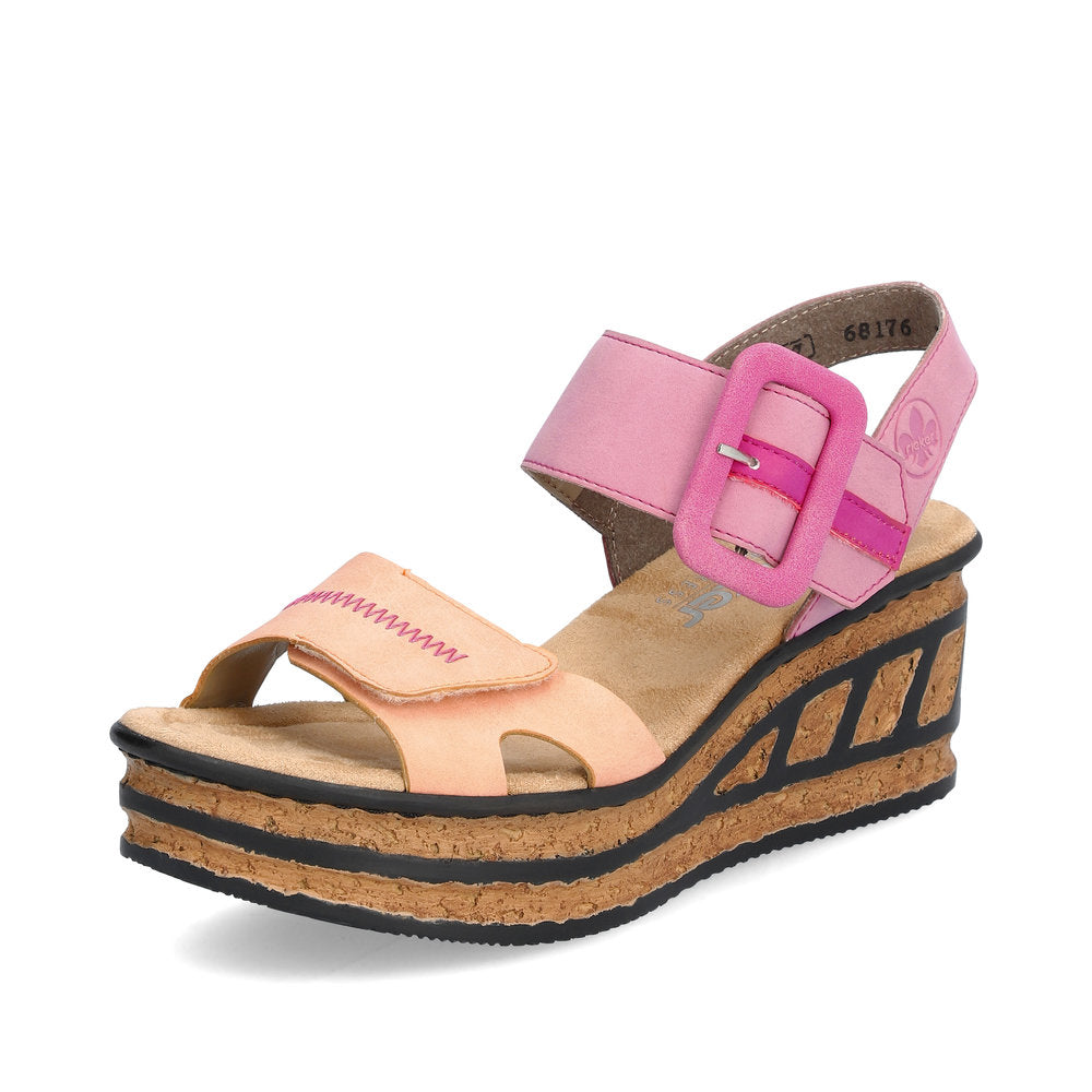 Rieker 68176-31 Pink & Peach Combi Wedge Slingback Sandals