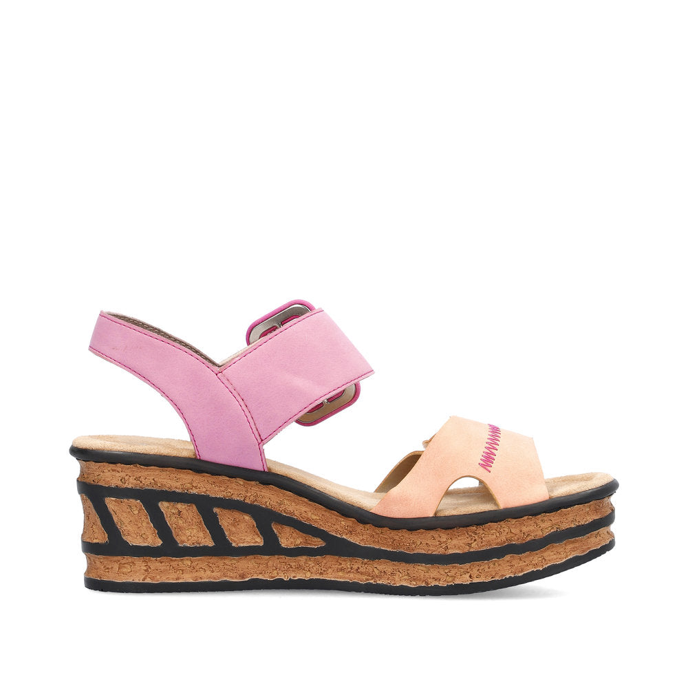 Rieker 68176-31 Pink & Peach Combi Wedge Slingback Sandals