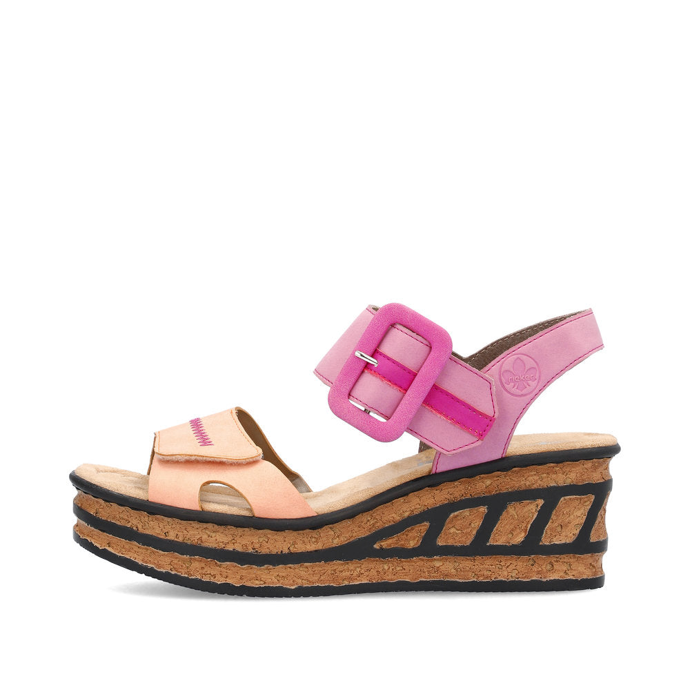 Rieker 68176-31 Pink & Peach Combi Wedge Slingback Sandals