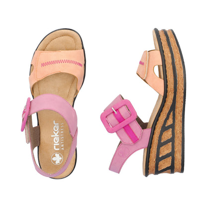 Rieker 68176-31 Pink & Peach Combi Wedge Slingback Sandals