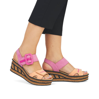 Rieker 68176-31 Pink & Peach Combi Wedge Slingback Sandals