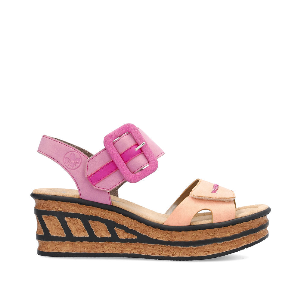 Rieker 68176-31 Pink & Peach Combi Wedge Slingback Sandals