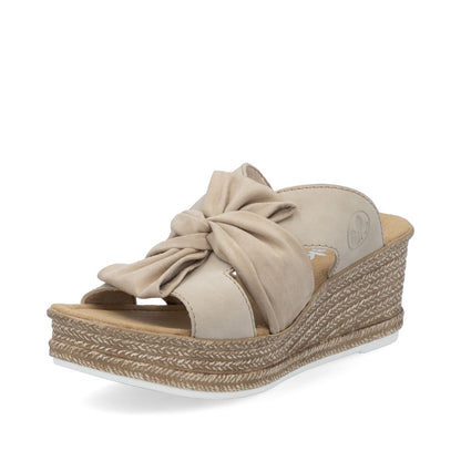 Rieker 68789-62 Ginger Beige Bow Slip On Wedge Sandals