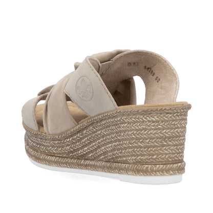 Rieker 68789-62 Ginger Beige Bow Slip On Wedge Sandals