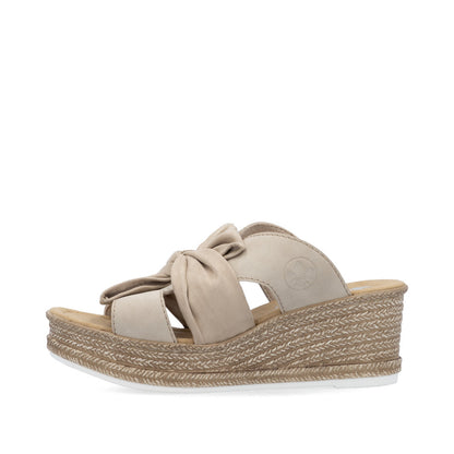 Rieker 68789-62 Ginger Beige Bow Slip On Wedge Sandals