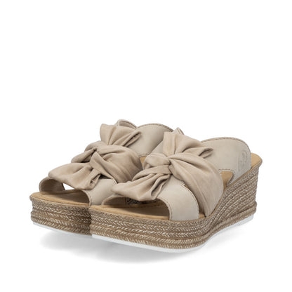 Rieker 68789-62 Ginger Beige Bow Slip On Wedge Sandals