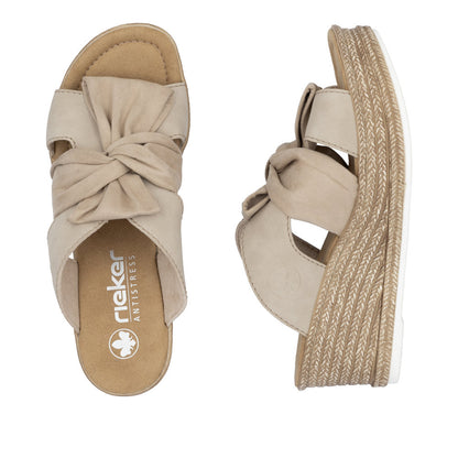 Rieker 68789-62 Ginger Beige Bow Slip On Wedge Sandals