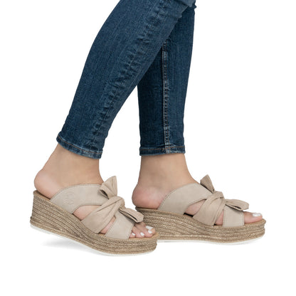 Rieker 68789-62 Ginger Beige Bow Slip On Wedge Sandals