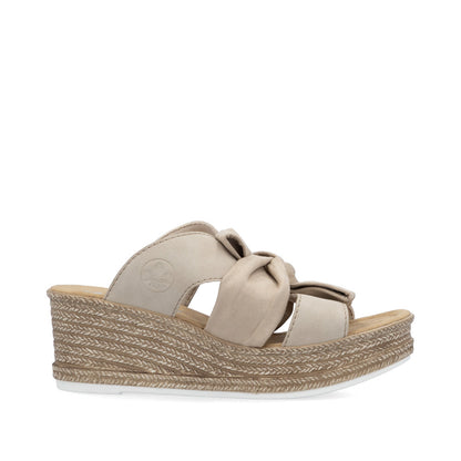 Rieker 68789-62 Ginger Beige Bow Slip On Wedge Sandals