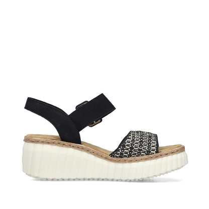 Rieker 69176-00 Black Wedge Sandals with Slingback Strap
