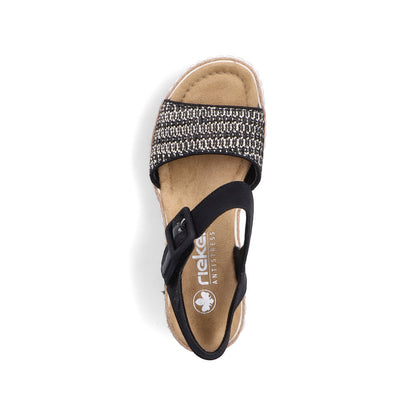 Rieker 69176-00 Black Wedge Sandals with Slingback Strap