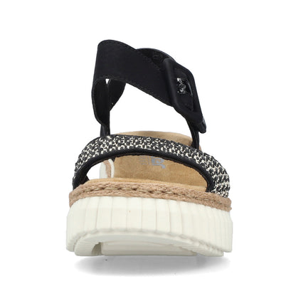 Rieker 69176-00 Black Wedge Sandals with Slingback Strap
