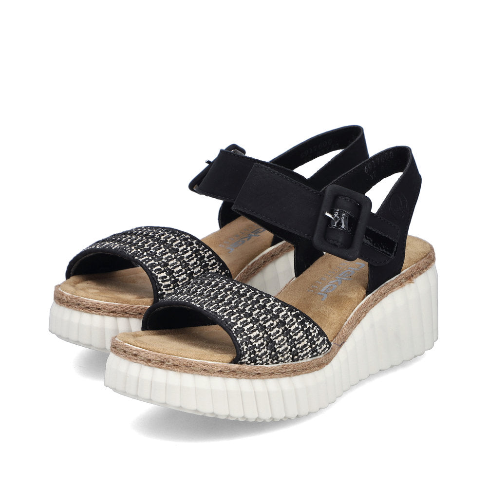 Rieker 69176-00 Black Wedge Sandals with Slingback Strap