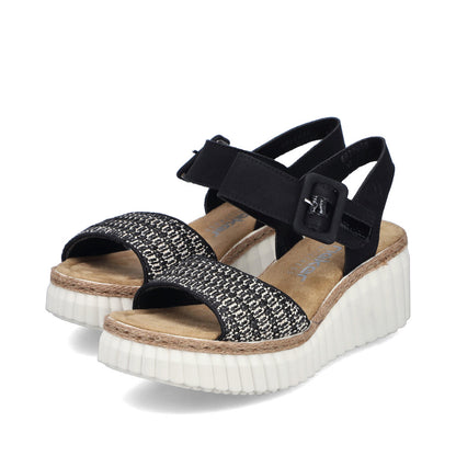 Rieker 69176-00 Black Wedge Sandals with Slingback Strap