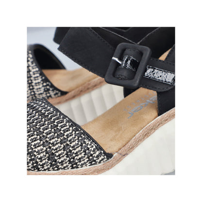 Rieker 69176-00 Black Wedge Sandals with Slingback Strap