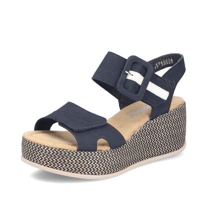 Rieker 69450-14 Navy F 1/2 Fit Wedge Slingback Sandals