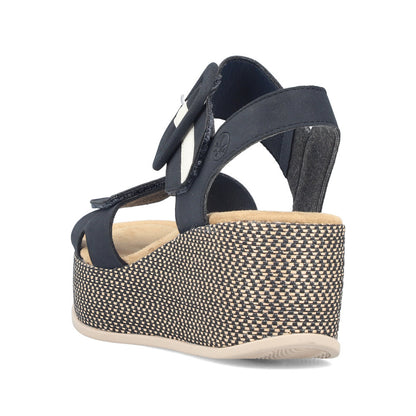 Rieker 69450-14 Navy F 1/2 Fit Wedge Slingback Sandals